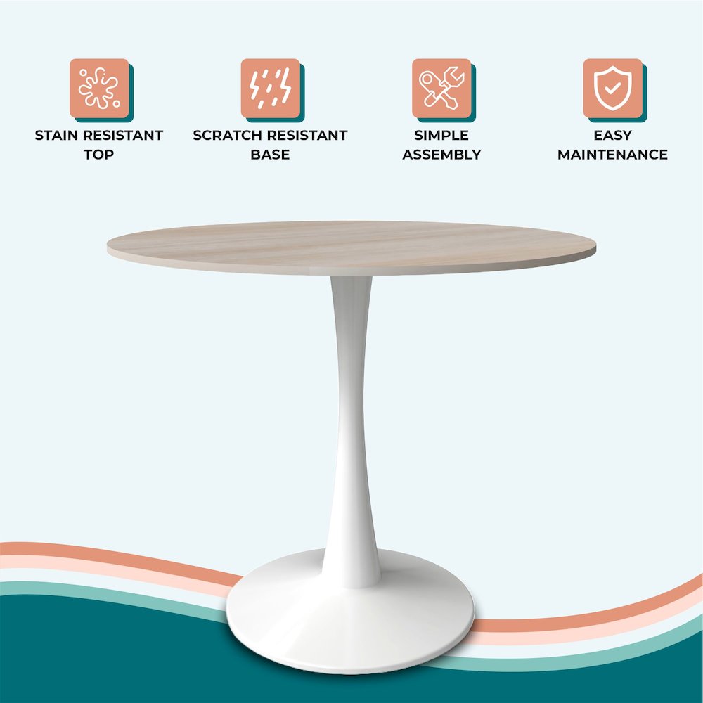Bristol 31" round dining table White base with marbled MDF top