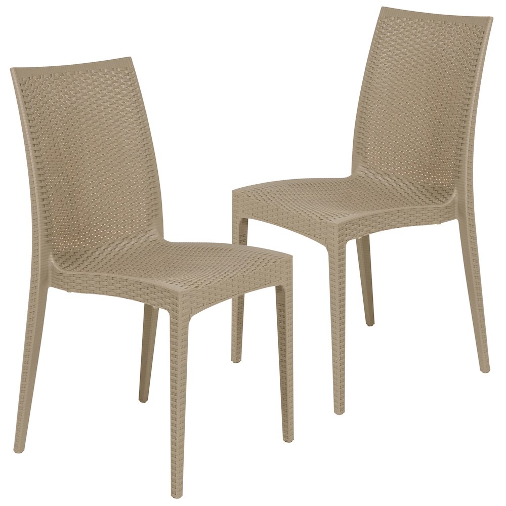 Weave Mace Indoor Outdoor Patio Chair, Set of 2, Taupe