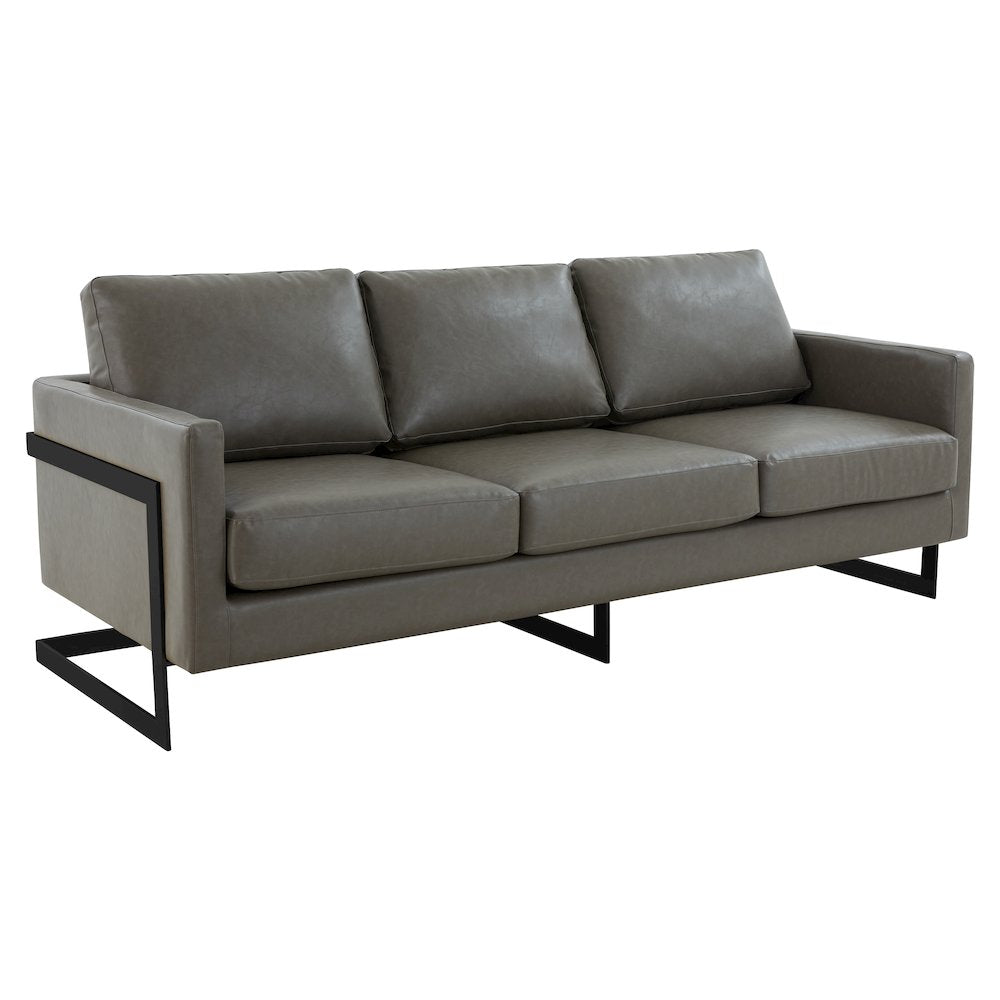 Lincoln Grey Leather Sofa With Black Frame