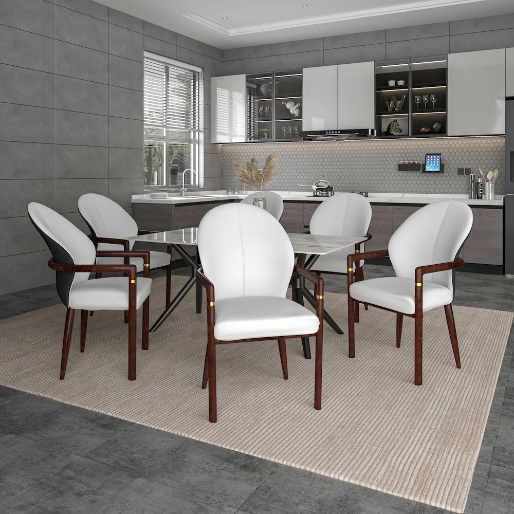 Opaline Series Elegant Wooden Dining Chair in Black Velvet and White