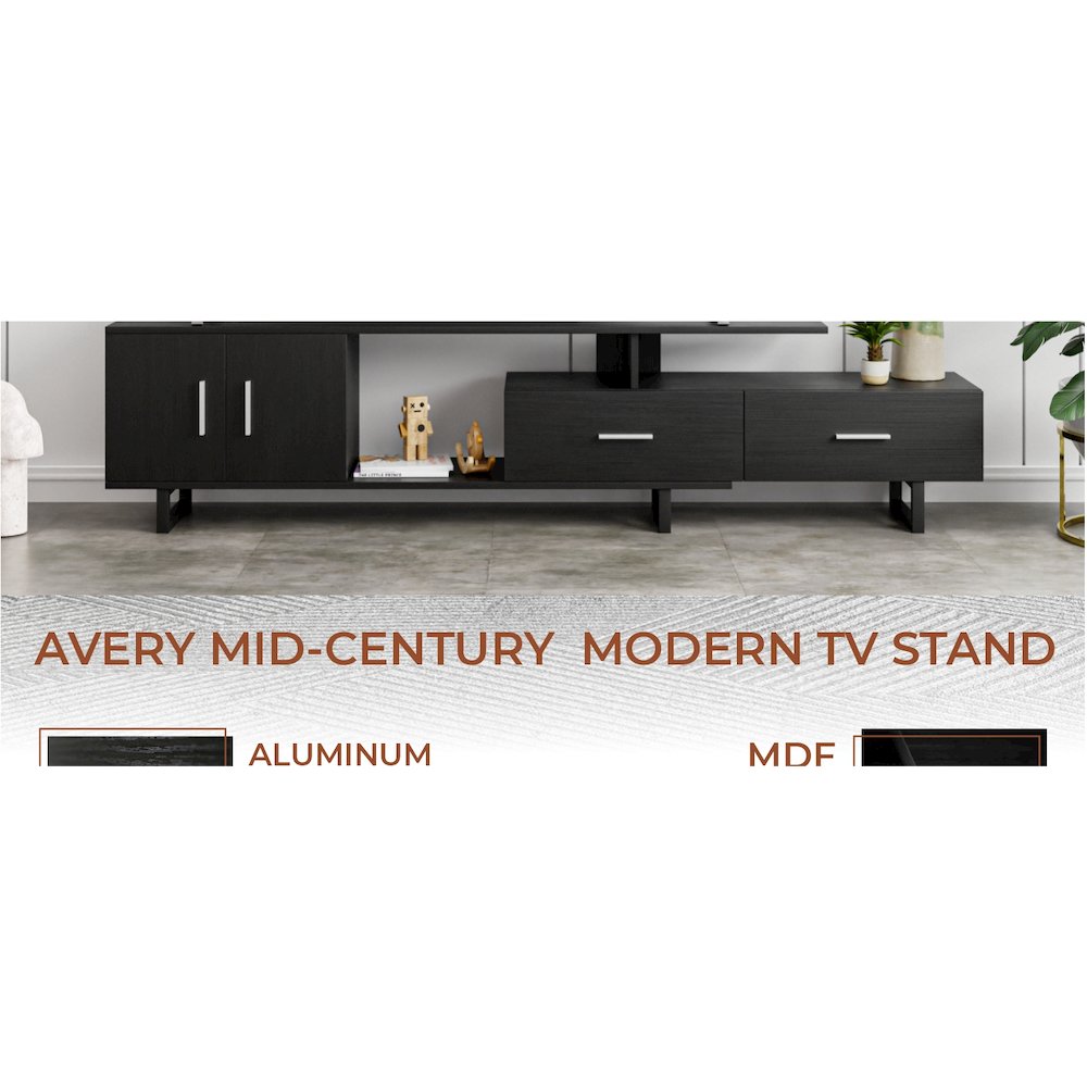Avery Mid-Century Modern TV Stand with MDF Cabinet and Powder Coated Steel Legs