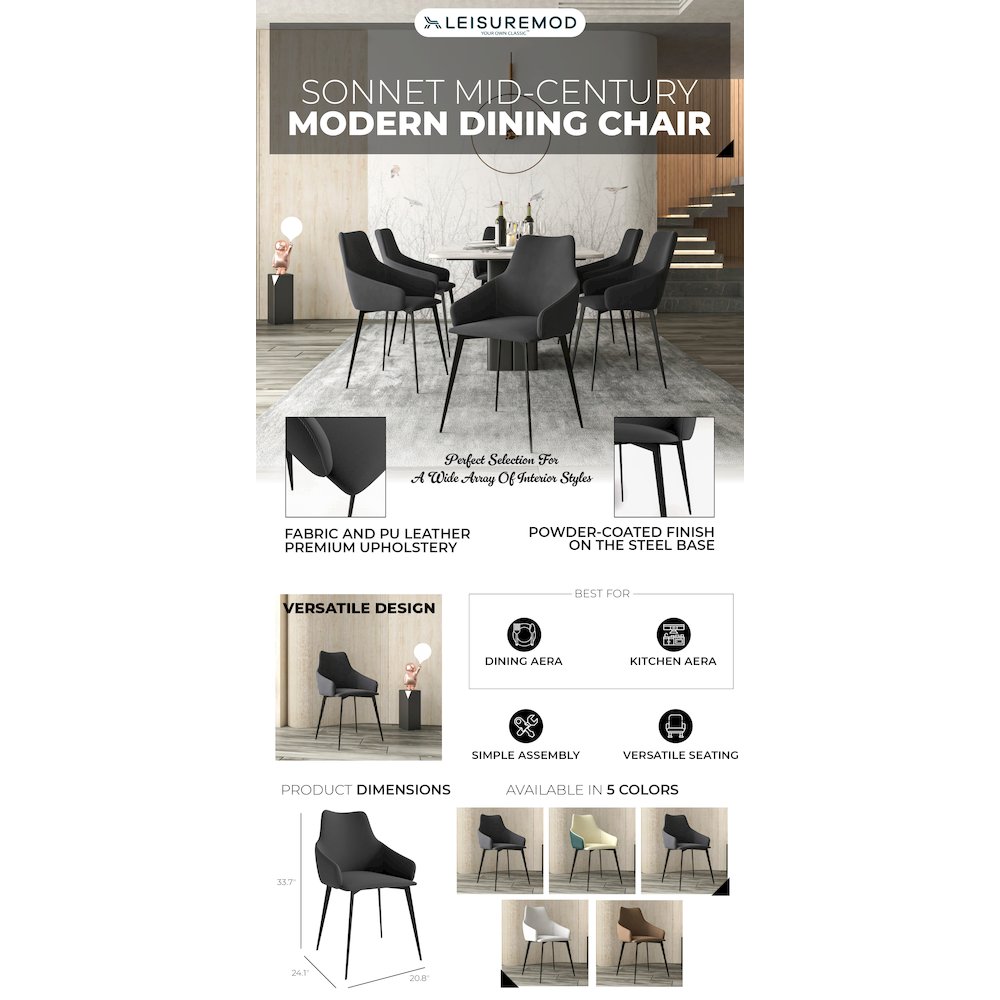 Sonnet Series Modern Dining Chair in Charcoal Fabric