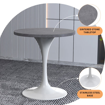 Verve Collection 27 Round Dining Table, White Base with Sintered Stone Grey Top