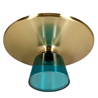 Tully Collection Glass Coffee Table Blue glass, Gold Rim with Black Glass top