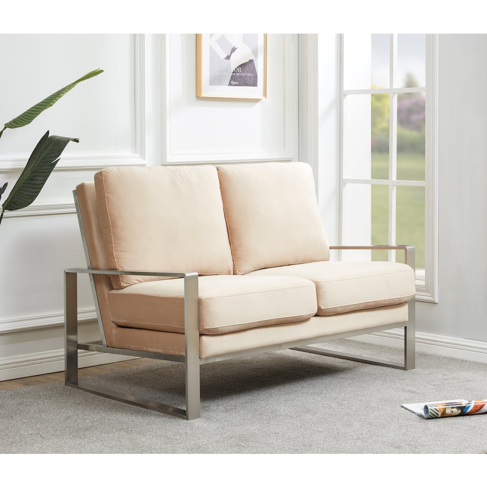 Jefferson Contemporary Modern Velvet Loveseat With Silver Frame