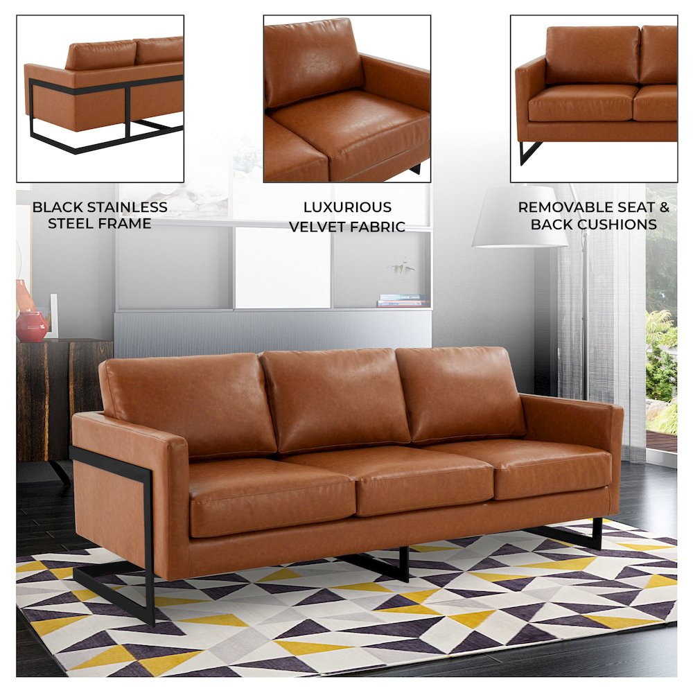 Lincoln Brown Leather Sofa With Black Frame