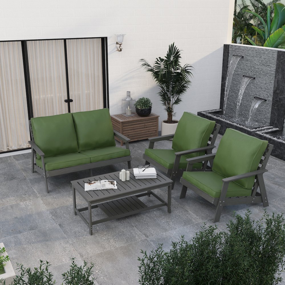 Alpine - Grey Loveseat - Dark Green Cushions