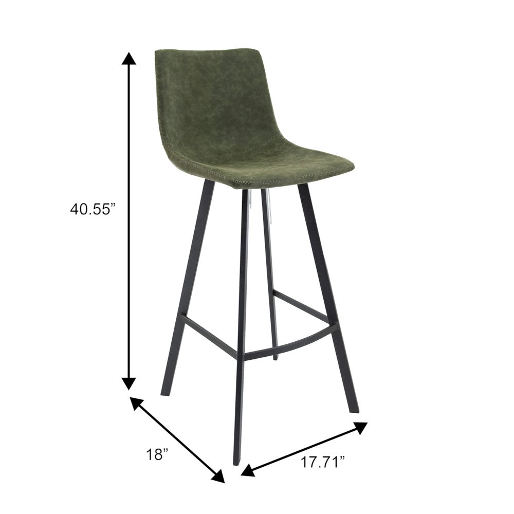 Elland Modern Upholstered Leather Bar Stool With Iron Legs & Footrest