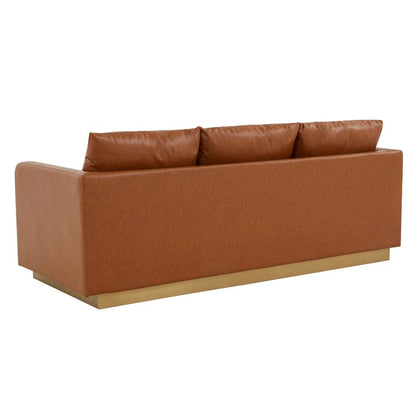 Nervo Modern Mid-Century Upholstered Leather Sofa with Gold Frame