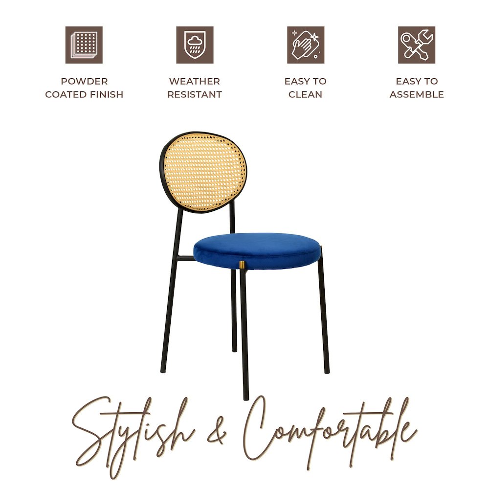 Euston Modern Wicker Dining Chair with Velvet Round Seat