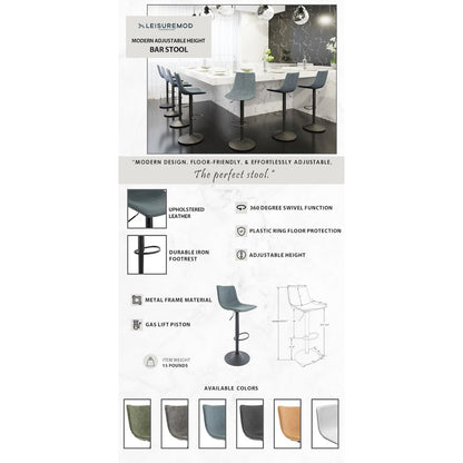 Tilbury Modern Adjustable Bar Stool in Peacock Blue