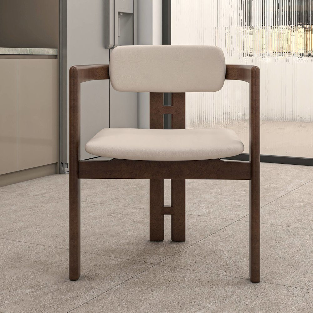 Velo Series Modern Dining Chair in Walnut Color Wood with Toupe Seat