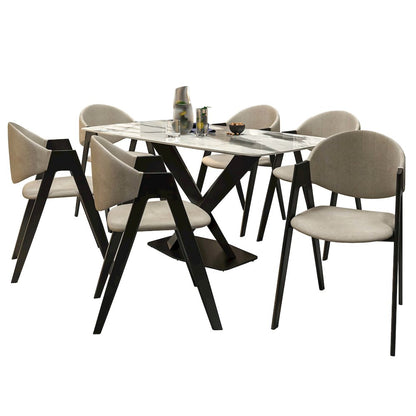7-Piece Dining Set with Rectangular Sintered Stone Dining Table