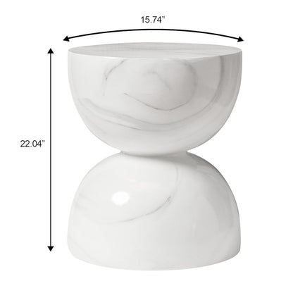 Sage Collection Fiberglass Outdoor Side Table in Marbled White