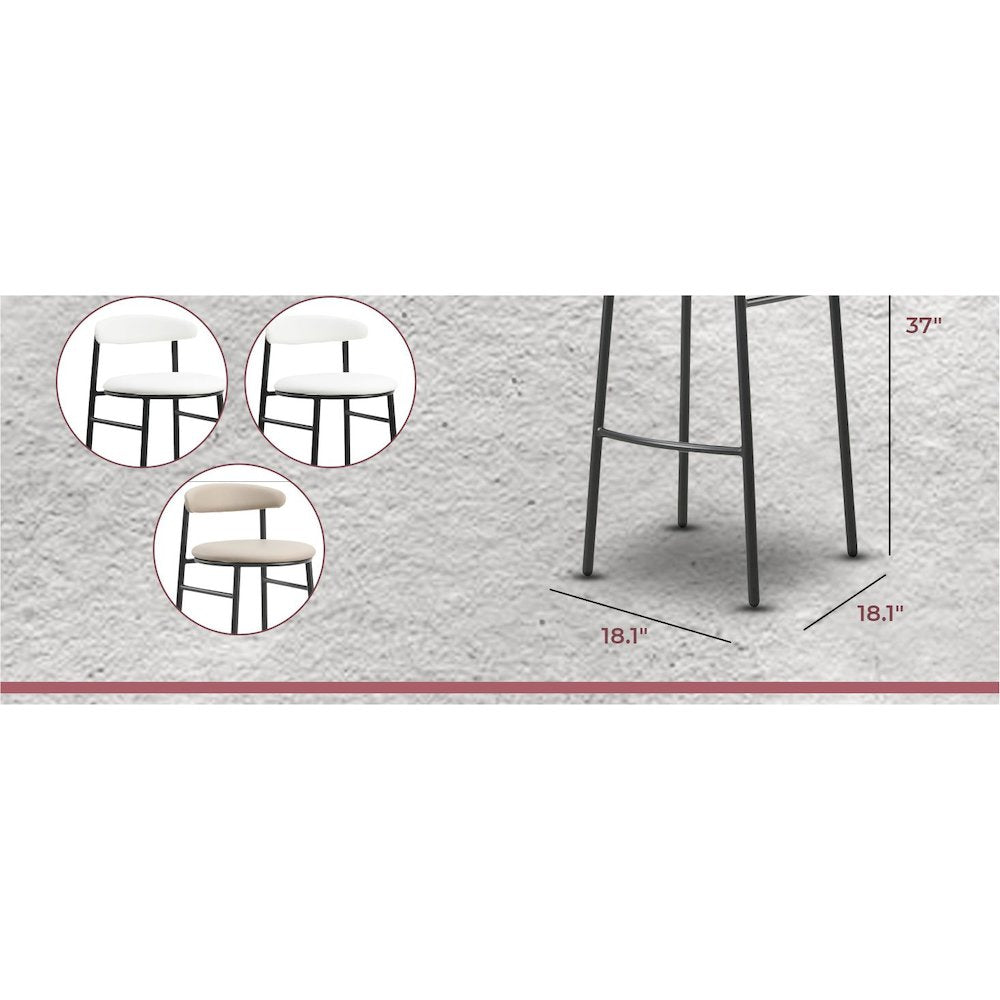 Lume Collection Modern Bar Stool in Burgundy