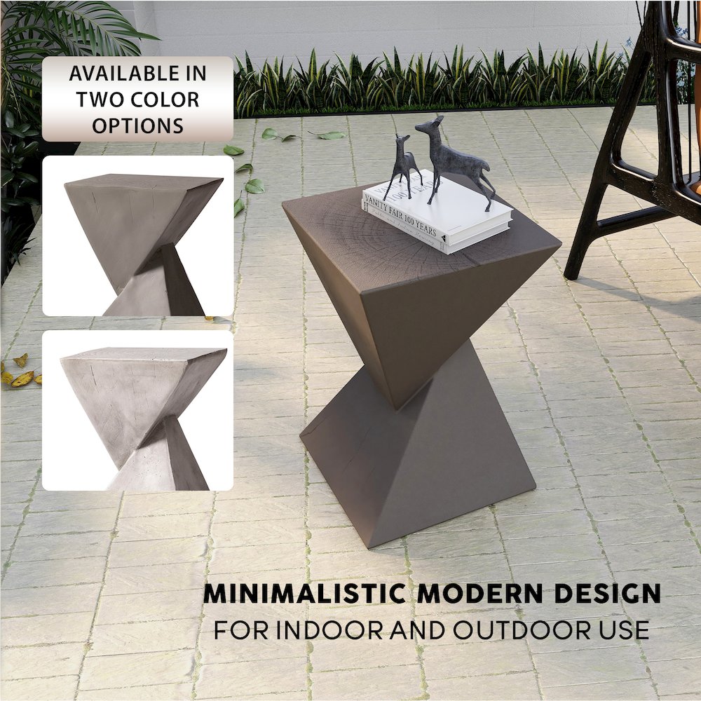 Glint Collection Fiberglass Outdoor Side Table in Grey