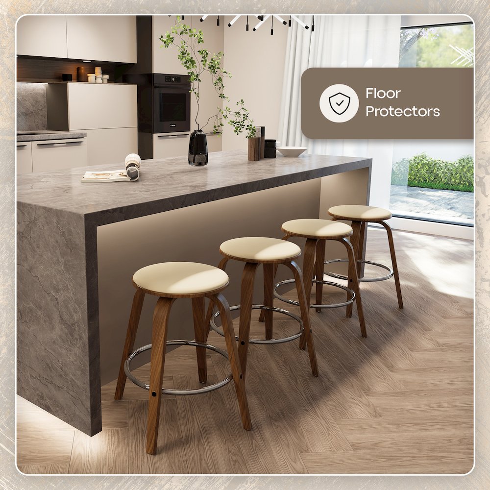 Wooden Counter Stool Pelya Collection Modern Style Walnut color in Cream