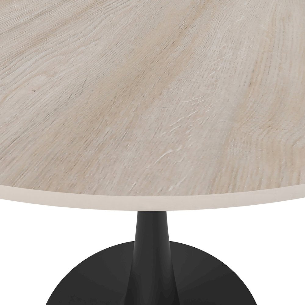 Bristol 31" Round Dining Table Black Base with Sintered Stone Natural Wood Top