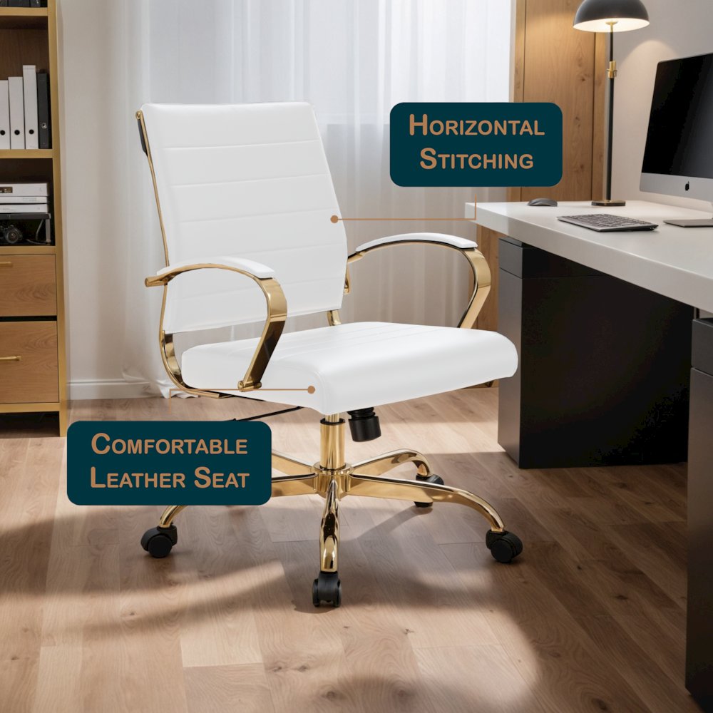 Benmar Home Leather Office Chair With Gold Frame
