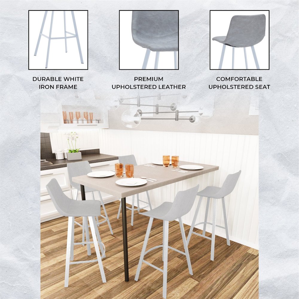 Elland - Bar stool -Light Grey- White Base Set of 2