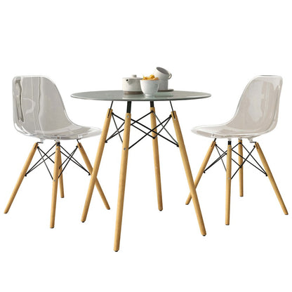 Dover 3-Piece Dining Set with Round Clear Glass Top Bistro Table in Clear