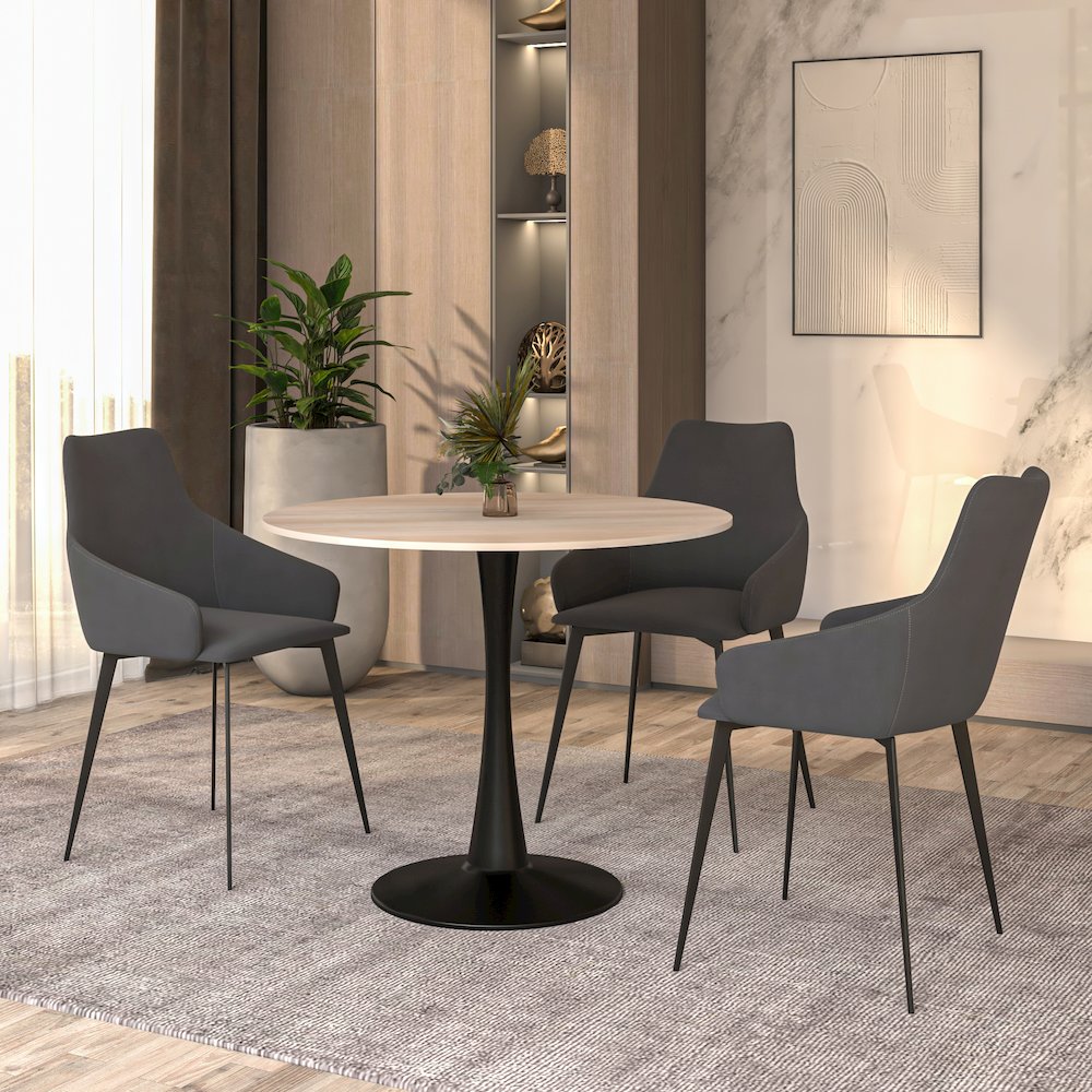 Bristol 35" round dining table Black base with marbled MDF top