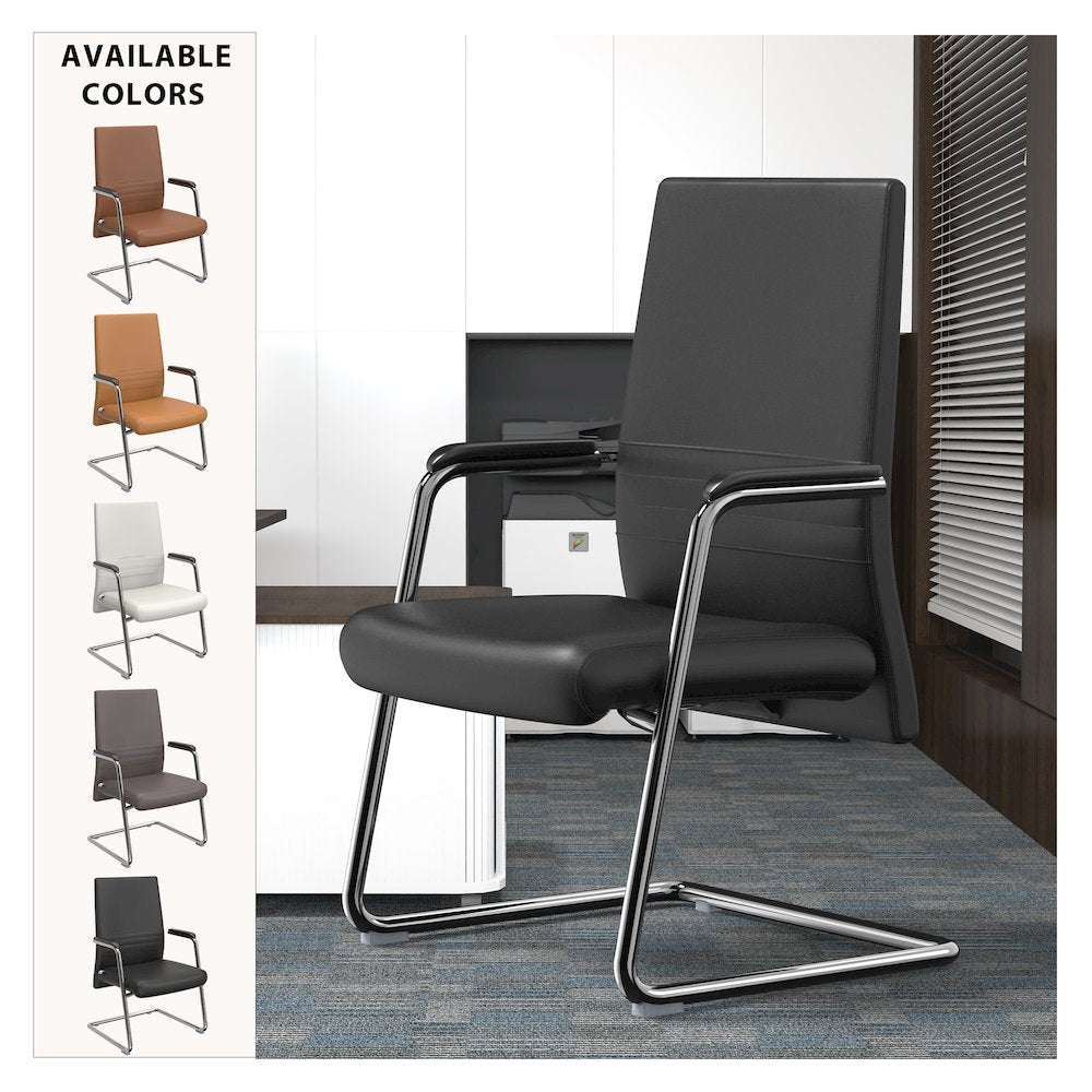 Aleen Series Guest Office Chair In Black Leather