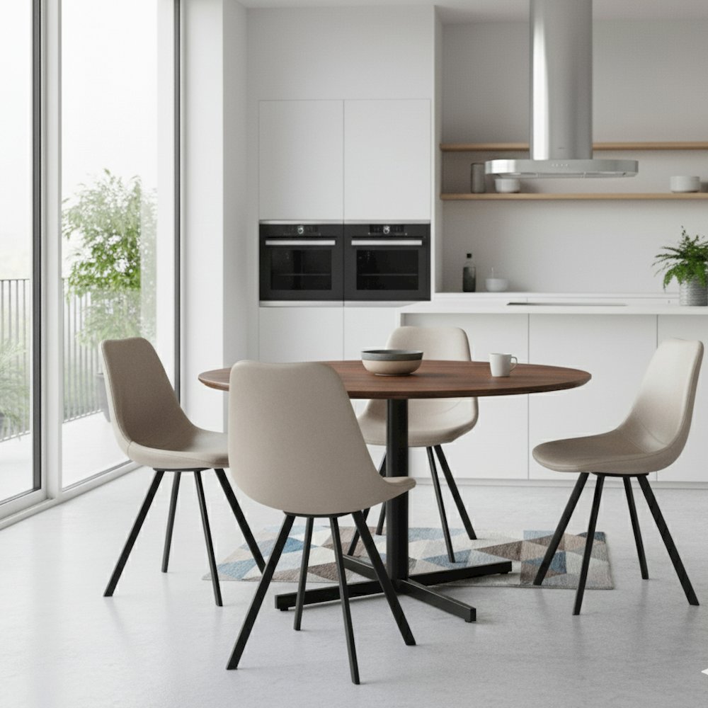 Markley Modern Leather Dining Chair With Metal Legs, Light Grey