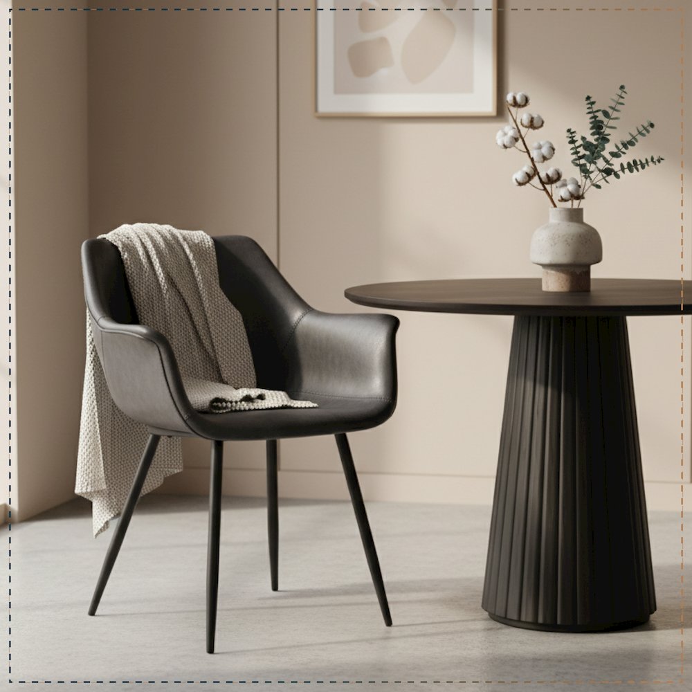 Markley Modern Leather Dining Arm Chair With Metal Legs