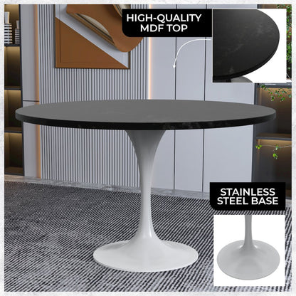 Verve Collection 48 Round Dining Table, White Base with Black MDF Top