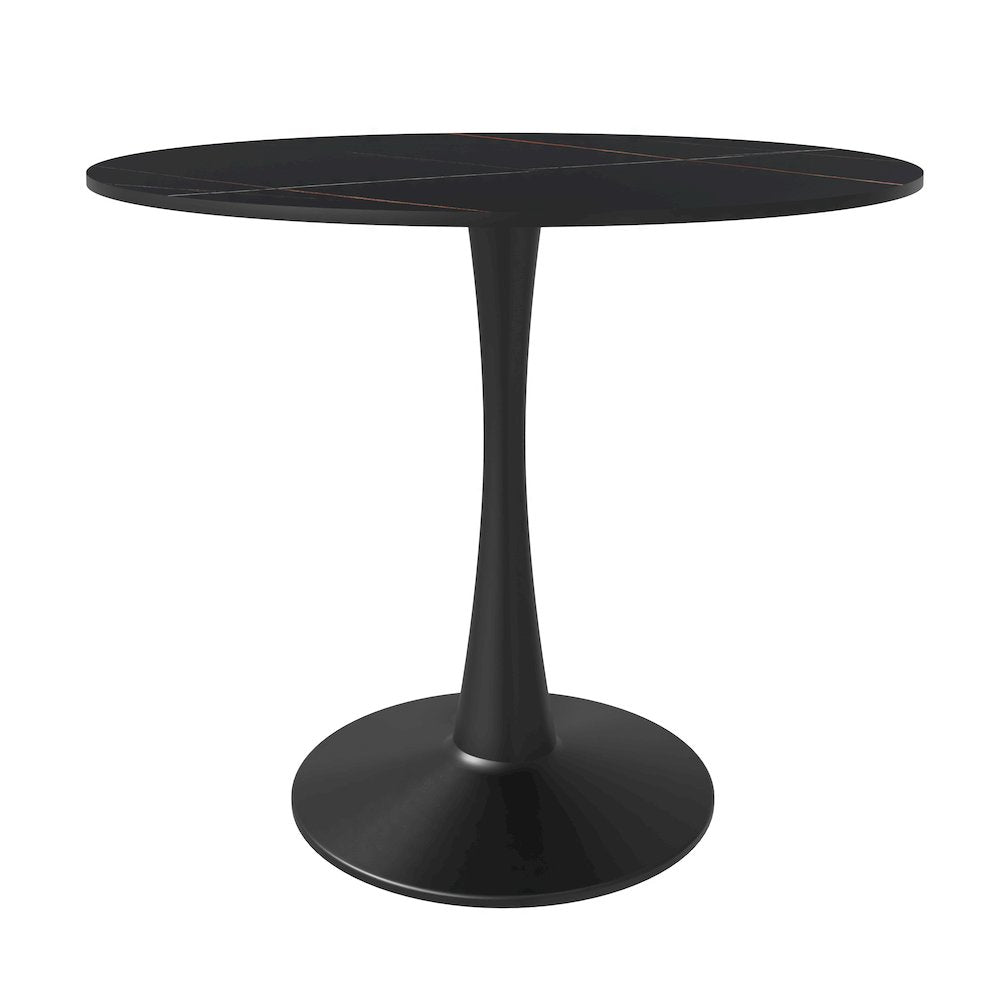 Bristol 35" round dining table Black base with Black Sintered stone Top
