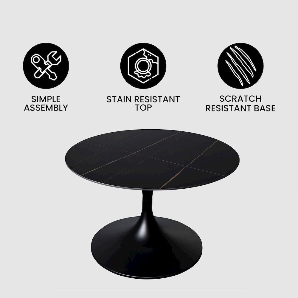 Verve Coffee Table Black base with 24" round sintered stone top