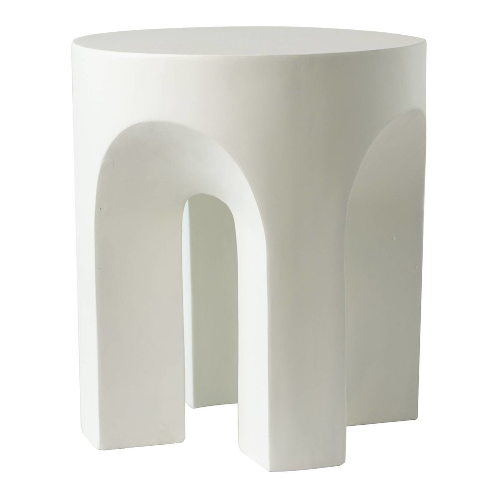 Crus Collection Fiberglass Outdoor Side Table in White