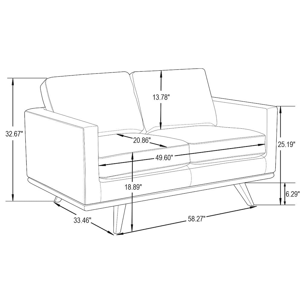 Chester Modern Leather Loveseat With Birch Wood Base