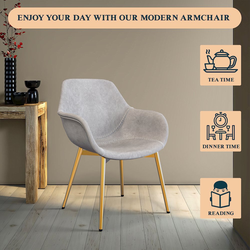 Markley Modern Leather Dining Arm Chair With Gold Light Grey Metal Legs Set of 2