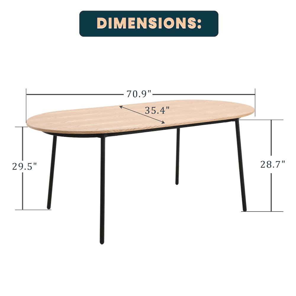 Tule Modern 71" Oval Dining Table in Natural Wood