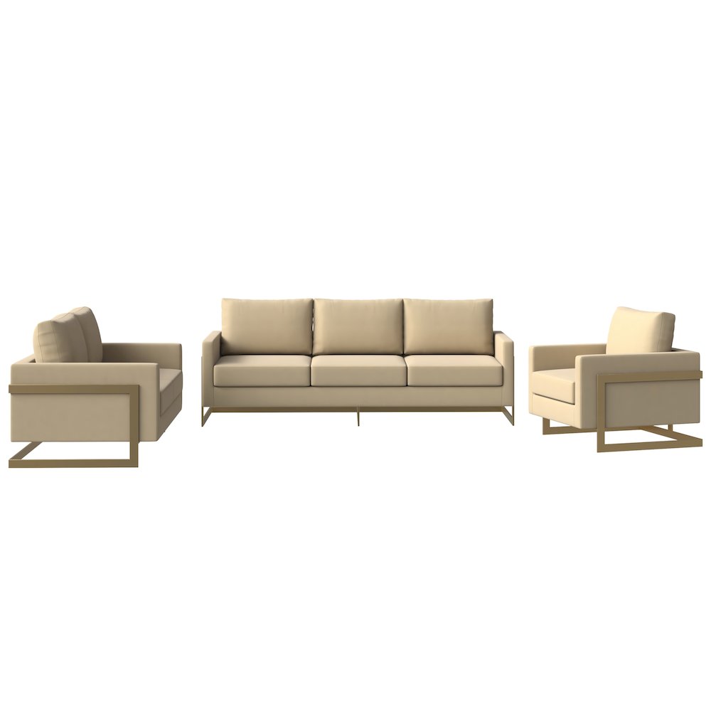 Lincoln 3-Piece Velvet Living Room Sofa Set With Gold Frame