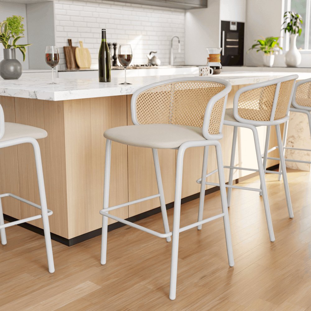 Ervilla Mid-Century Modern Wicker Bar Stool in Beige