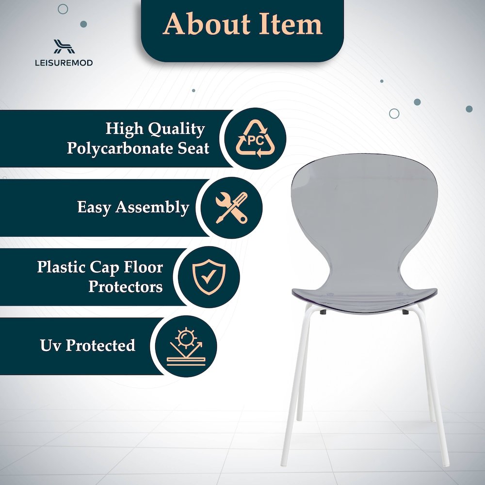 Modern Oyster Transparent Side Chair in White Base Set of 2