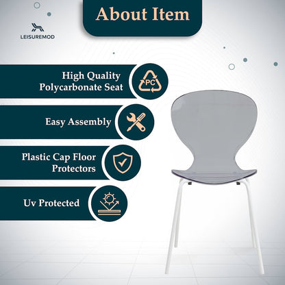 Modern Oyster Transparent Side Chair in White Base Set of 2