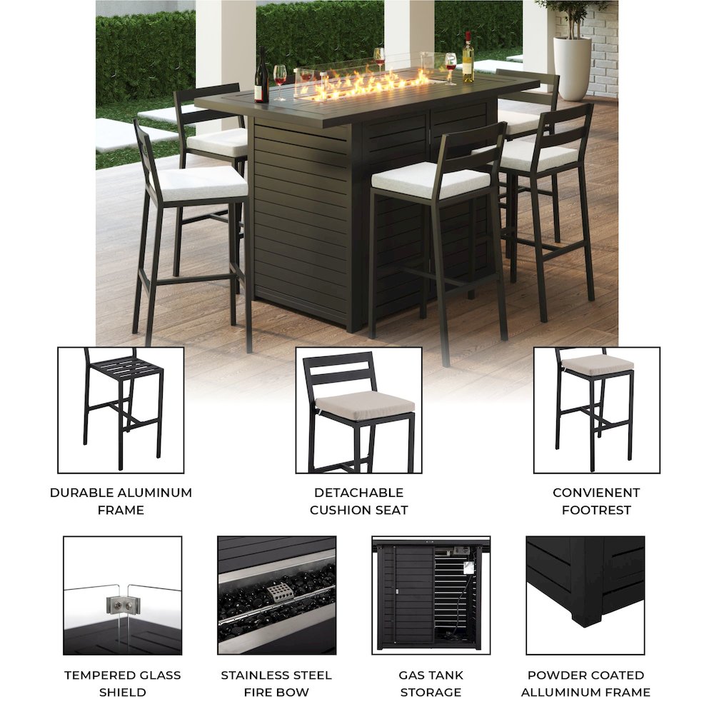 Chelsea Collection Aluminum Outdoor Dining Set in black with Beige Cushions