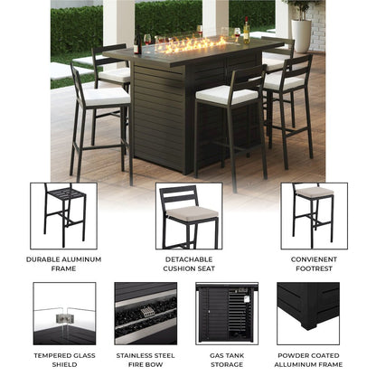 Chelsea Collection Aluminum Outdoor Dining Set in black with Beige Cushions