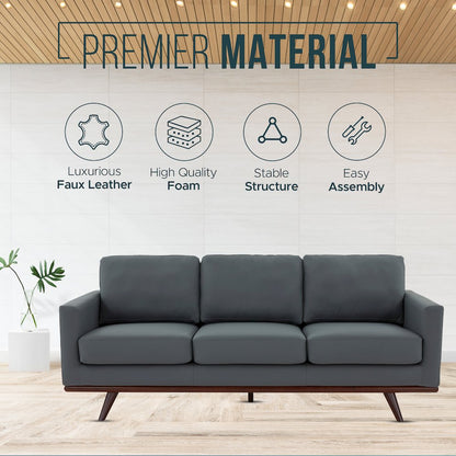 Chester Modern Leather Sofa With Birch Wood Base