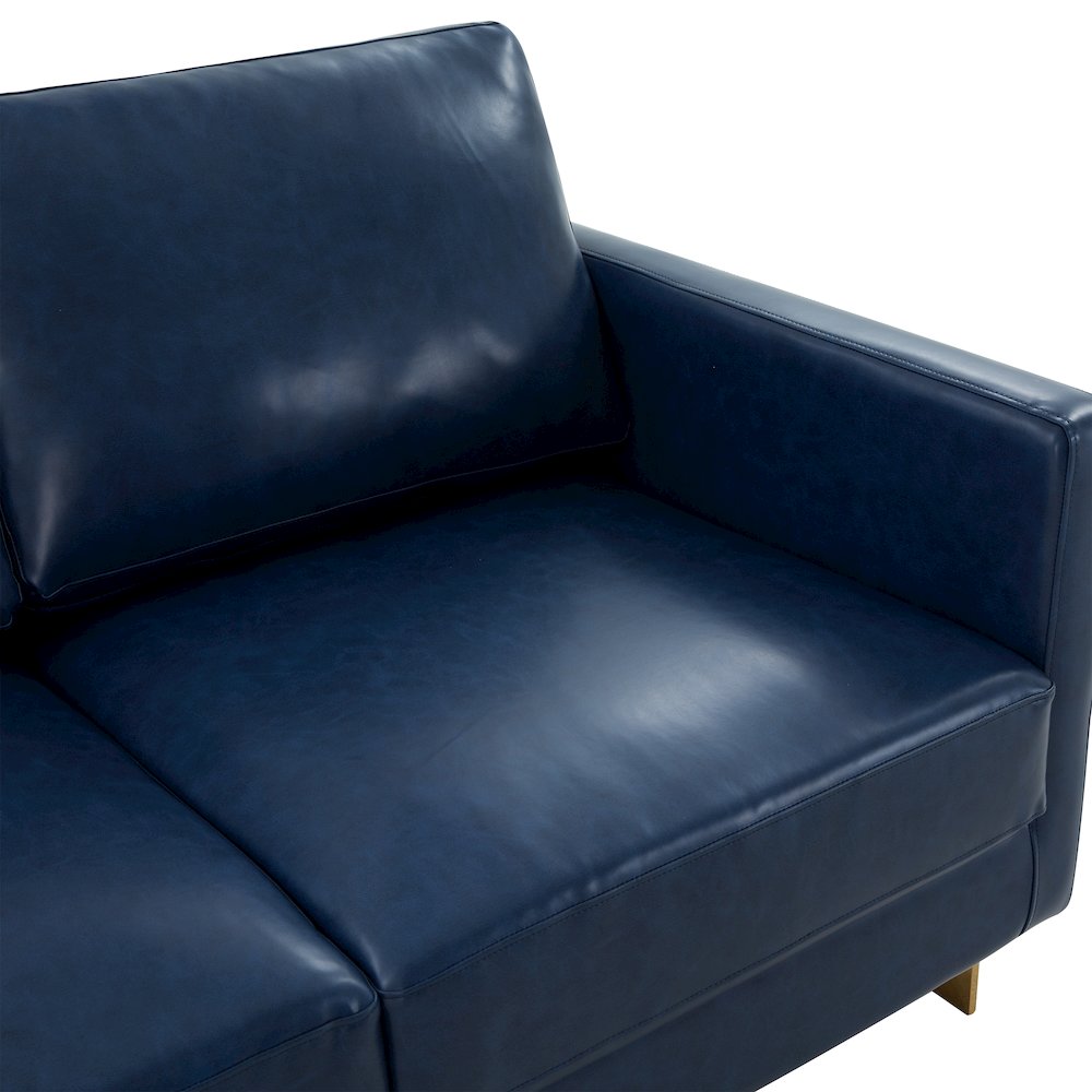Lincoln Modern Mid-Century Upholstered Leather Loveseat with Gold Frame