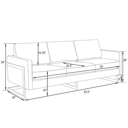 Lincoln Modern Mid-Century Upholstered Leather Sofa with Gold Frame