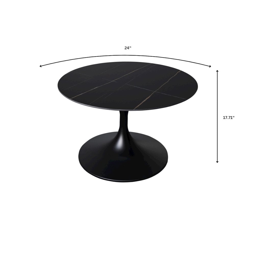 Verve Coffee Table Black base with 24" round sintered stone top