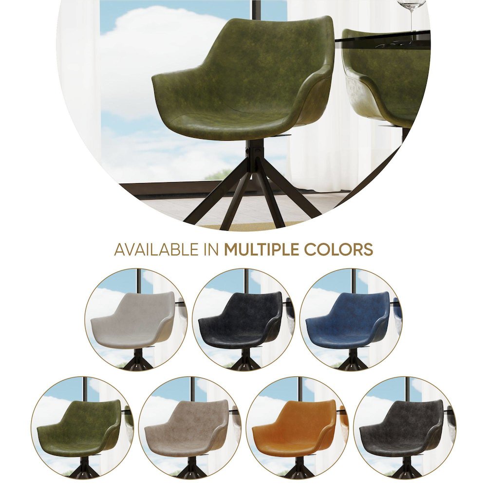 Markley Modern Leather Dining Swival Arm Chair in Green