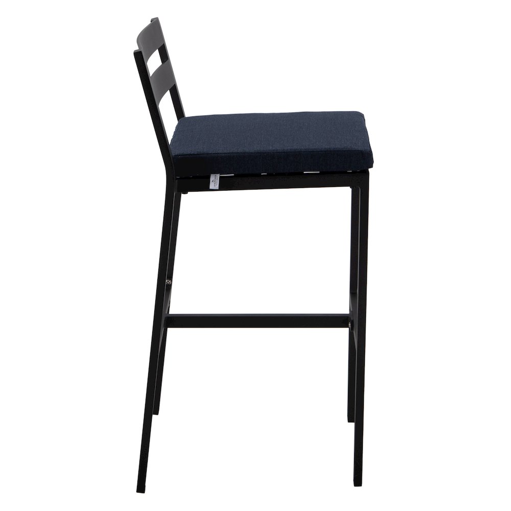 Chelsea Collection Modern Aluminum Chair in black with Blue Cushions - Set of 4