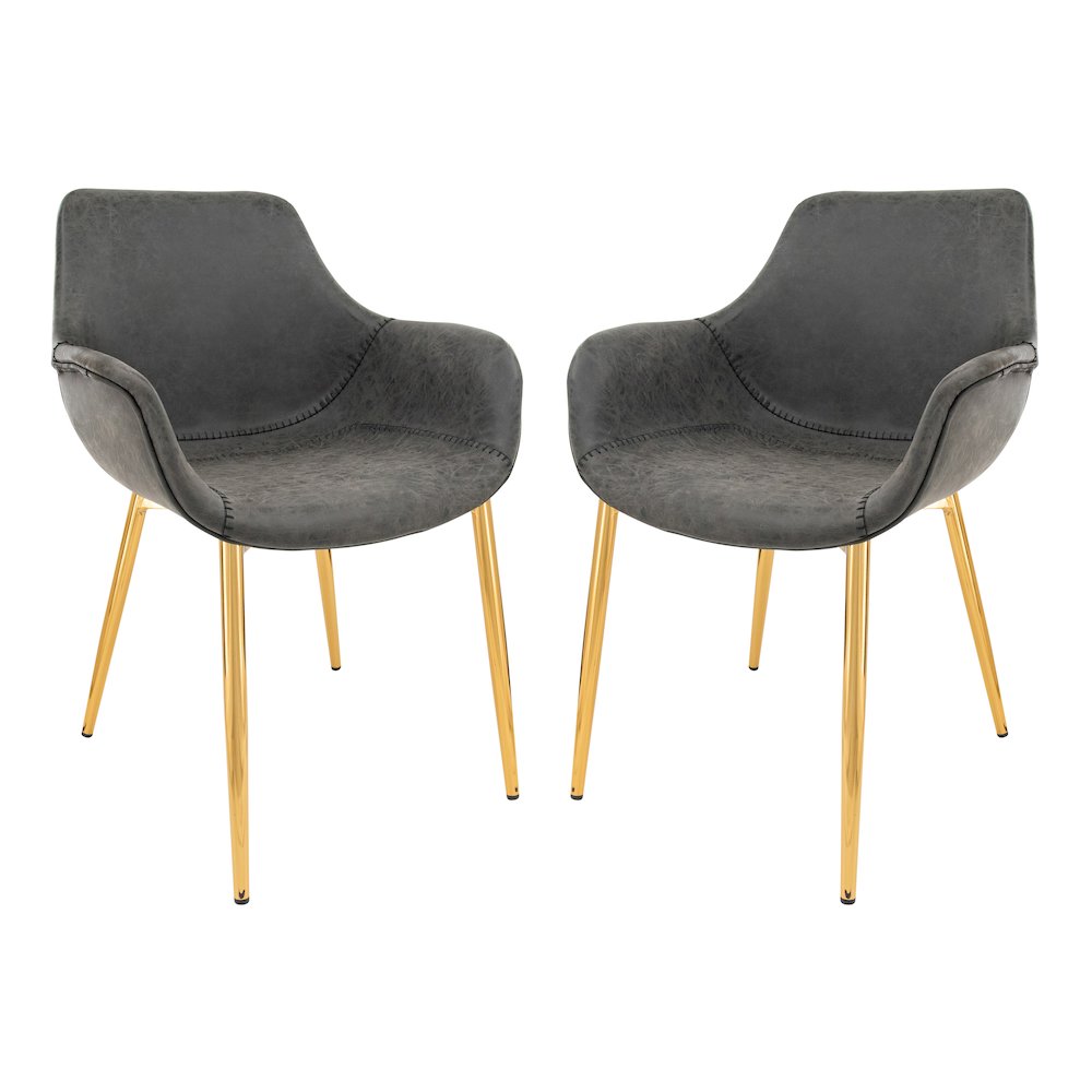 Markley Modern Leather Dining Arm Chair With Gold Metal Legs Set of 2
