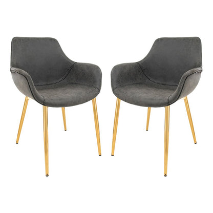 Markley Modern Leather Dining Arm Chair With Gold Metal Legs Set of 2